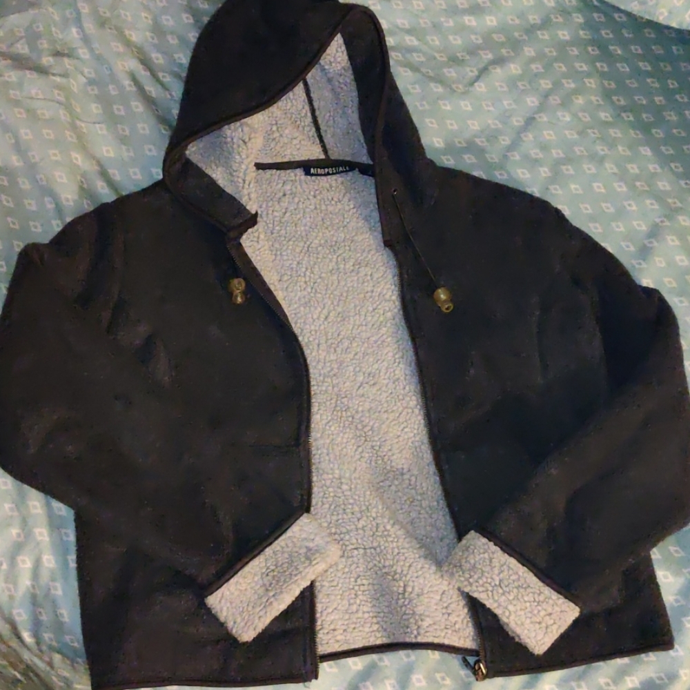 Gray Aeropostale Hooded Sherpa Jacket Small